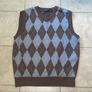 brown and grey sweater vest